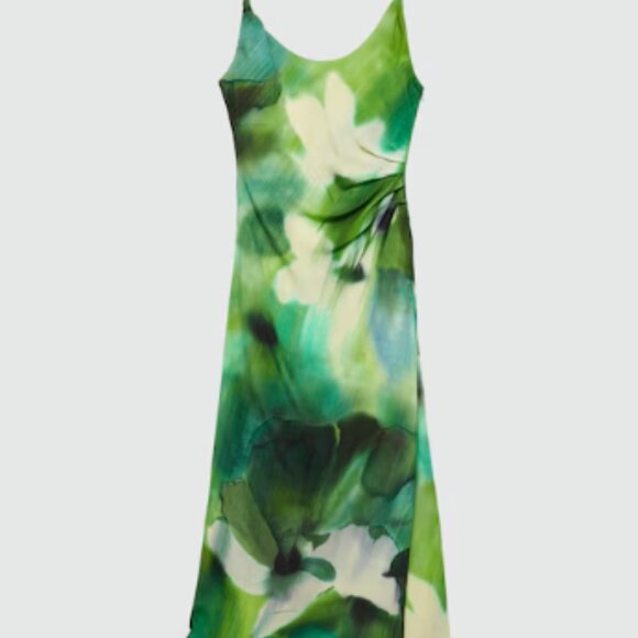 NWT - Mango Green Printed Dress with Draped Detail - Size Large - Picture 2 of 7